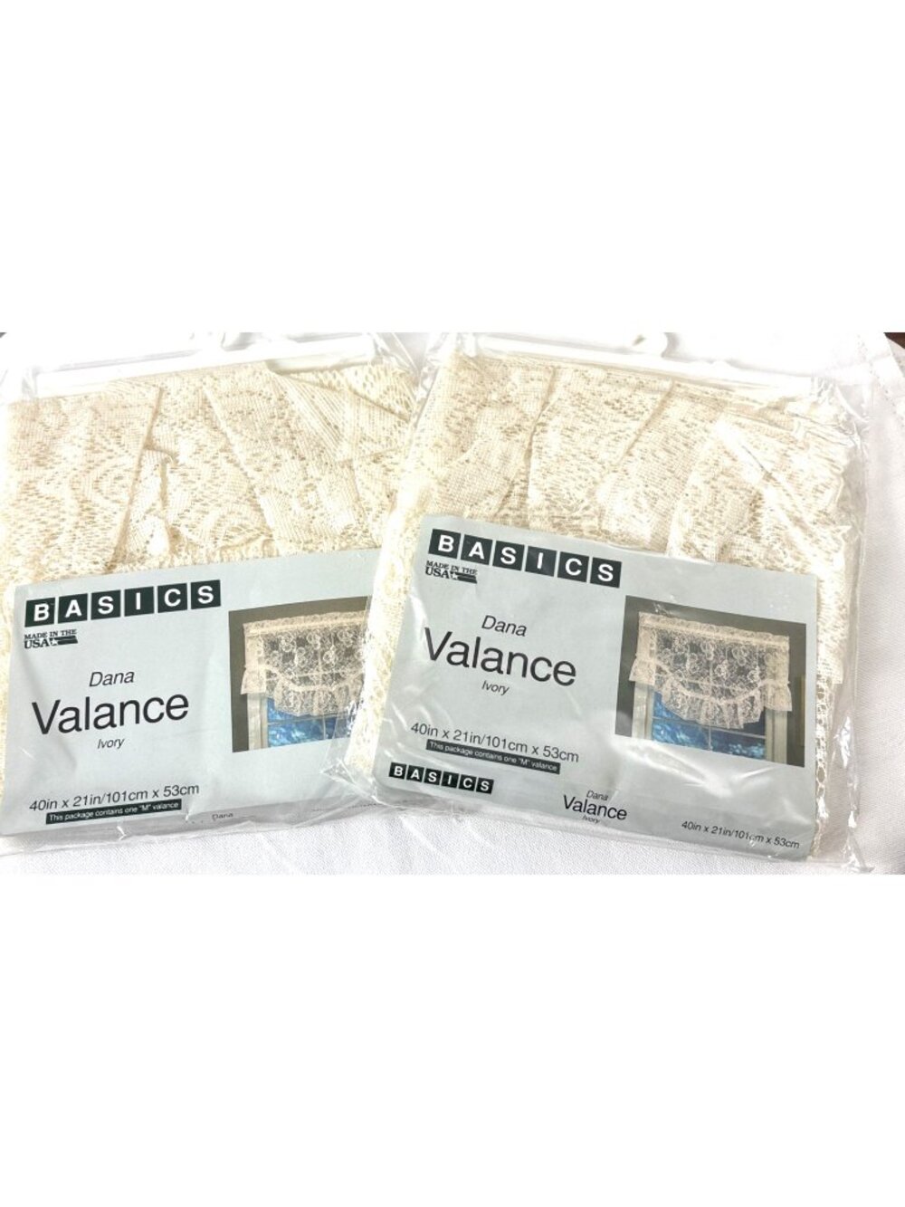 Dana Ivory Lace/Floral Curtains "M" Valances 40" X 21" NEW IN PKG !!! (Set of 2)